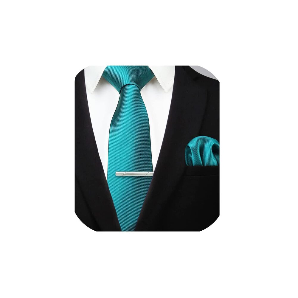 2657 Teal Ties Classic Business Necktie Light Blue Ties and Pocket Square